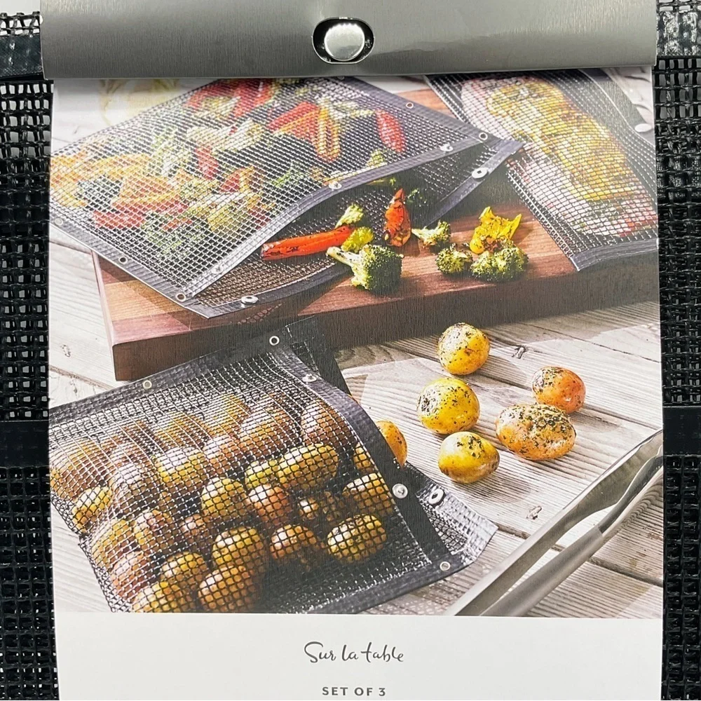Sur La Table Fine Mesh Grilling Bags Set of 3 Sizes BBQ Vegetables Fish Veggies